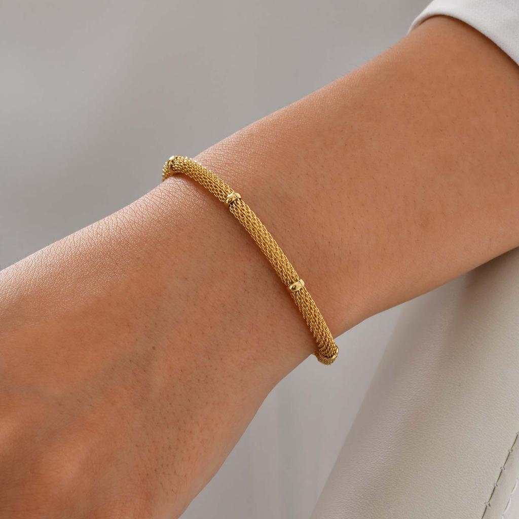 Stainless Steel Mesh Bead Chain Bracelet for Women, Gold Plated Waterproof Bracelets,Unique Jewelry Gift