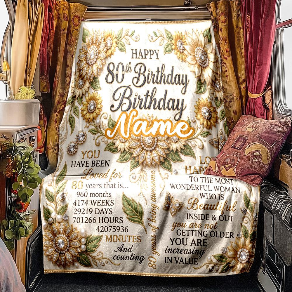 Happy 80Th Birthday Rv Customize Your Name Blanket Soft Cozy Lightweight Allseason Multipurpose Throw For Travel Camping Picnics Sofas Rvs Beds Living