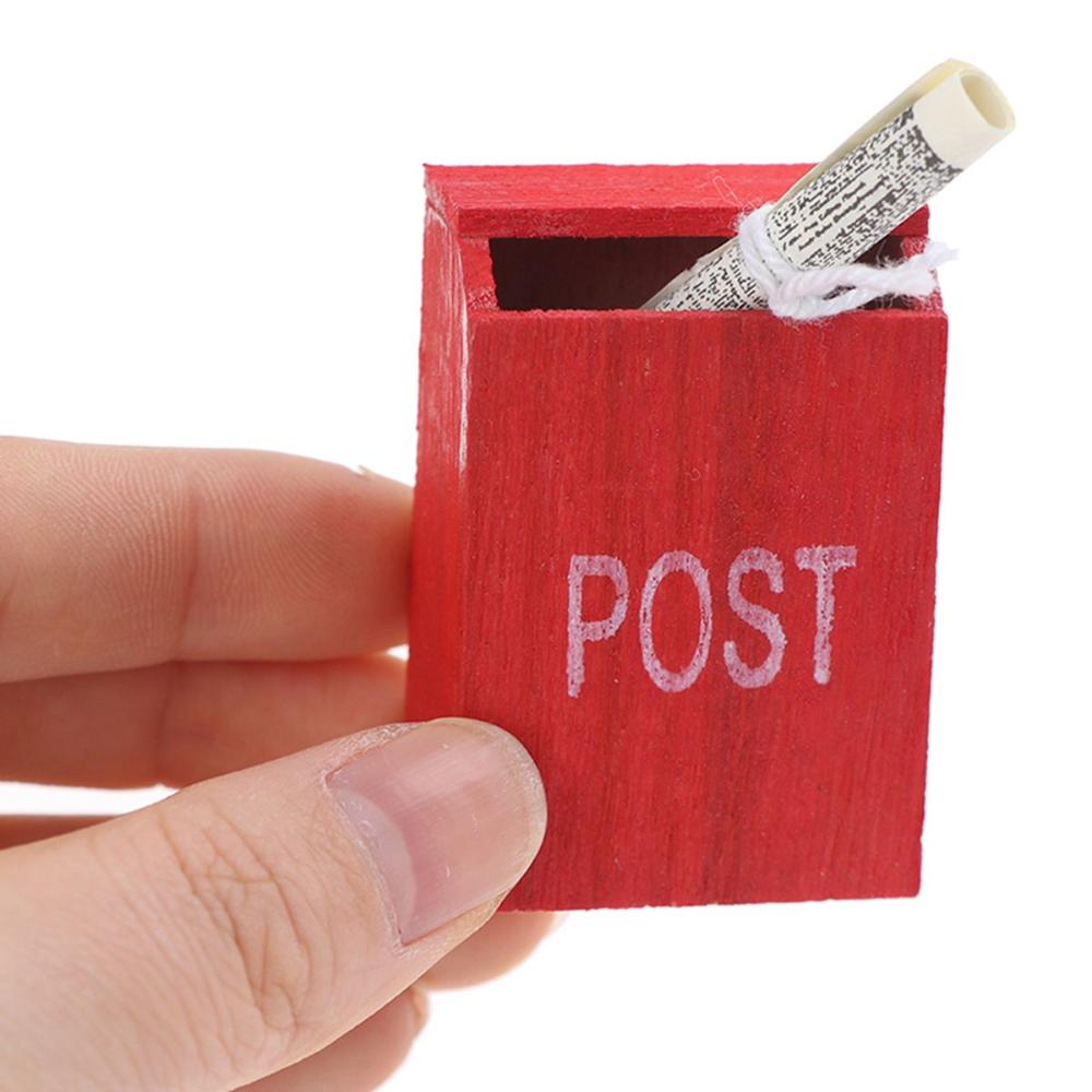 House Decor Retro Kids Toy Red Wooden Mailbox Ornamant Dollhouse Accessories Mail Box Miniature