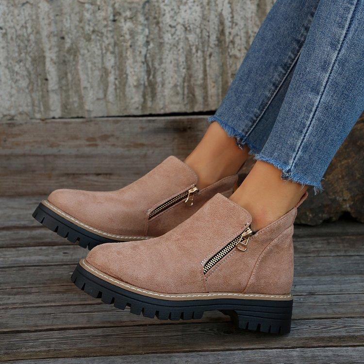 Autumn New Retro Design Casual Zipper Short Boots for Women Comfortable Versatile Non Slip Fashion Thick Soled Ankle Boots