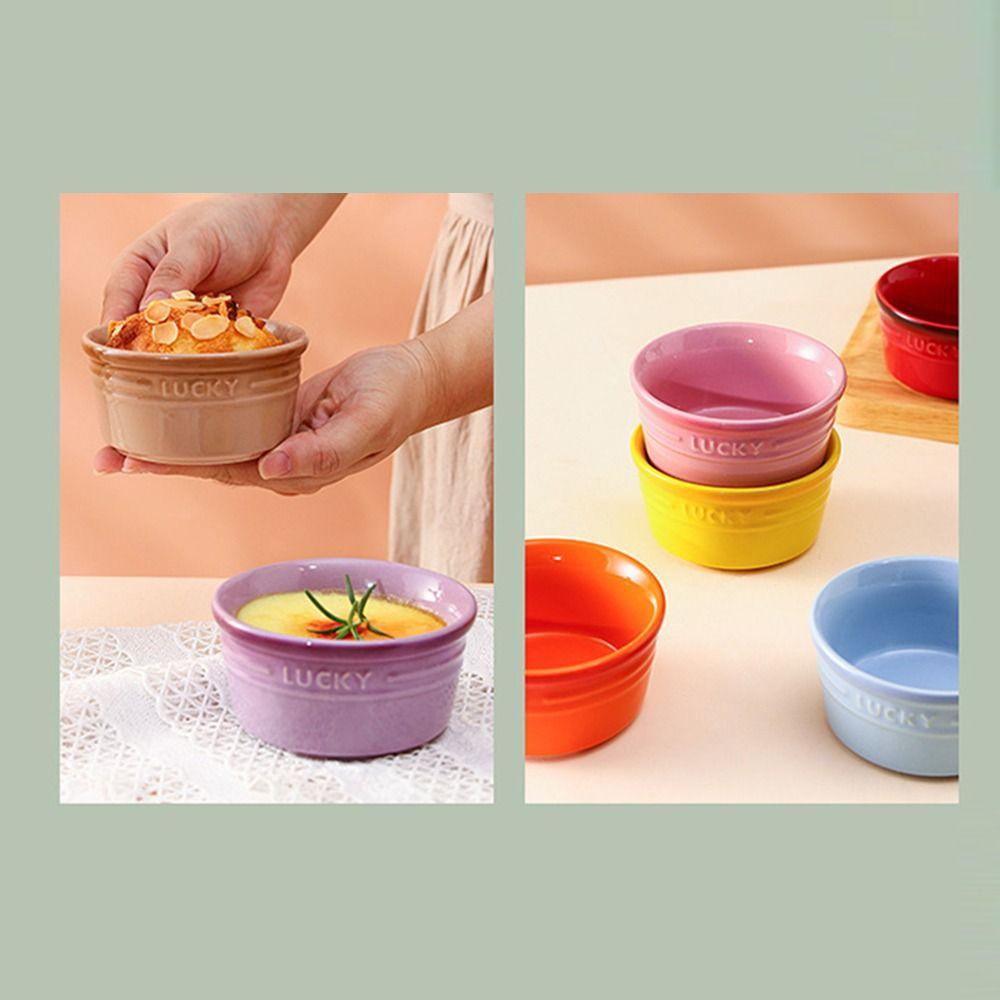 أطباق خبز سيراميك متعددة الألوان آمنة للاستخدام في الفرن قابلة للتكديس مقلاة خبز مقاومة للحرارة أداة بلون متدرج قالب بودينغ منزلي