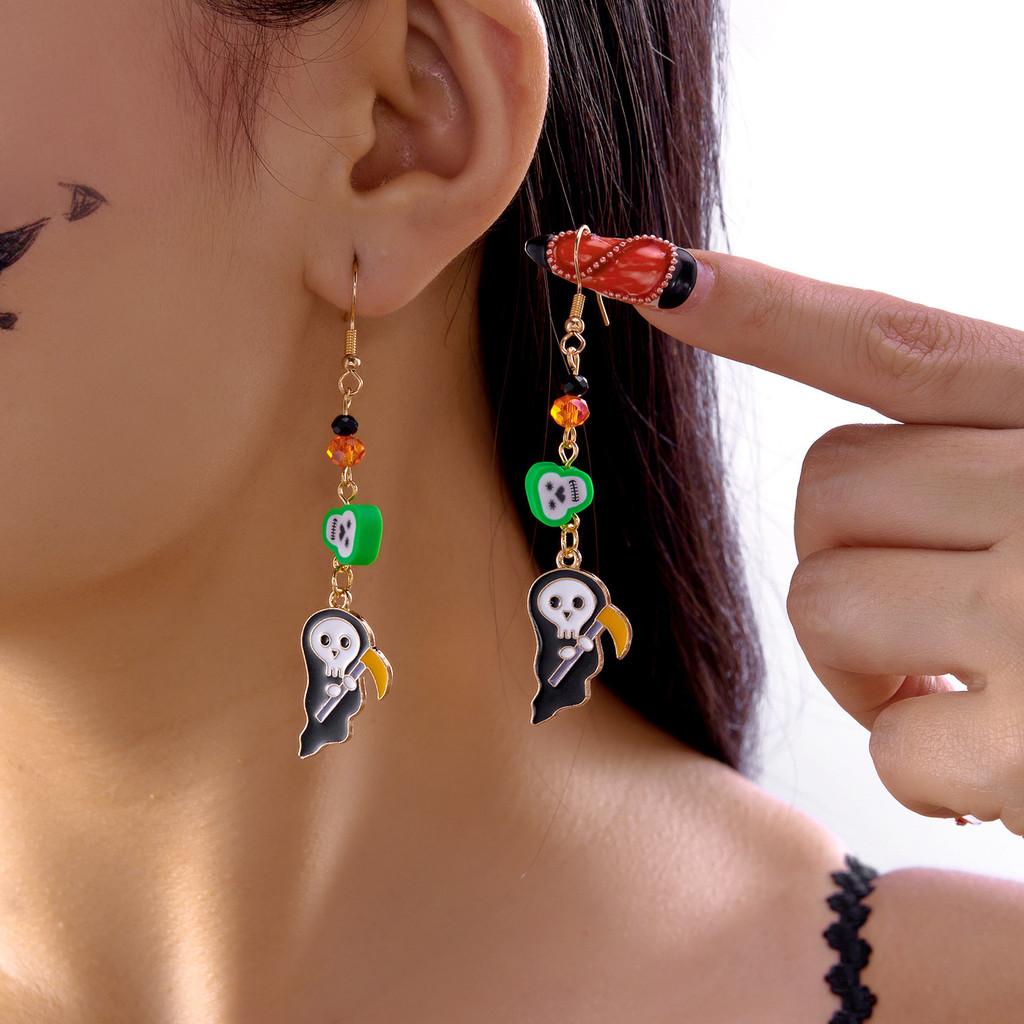 Festive Halloween Earrings With Skull Pumpkin Bat And Rhinestone Accents For Holiday Celebrations
