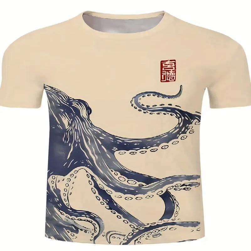 

Мужская повседневная футболка с 3D-принтом осьминога, с коротким рукавом, круглым вырезом, летний модный топ, дышащая ткань из полиэфирного волокна XL