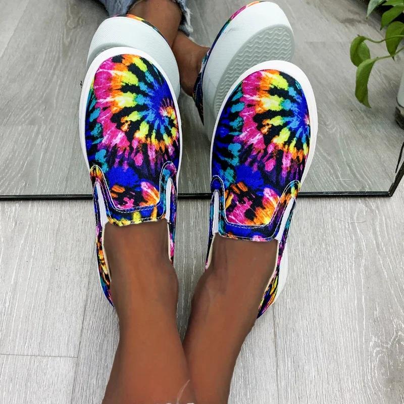 Fashion Women's Flat Shoes Graffiti Casual Sneakers Low Cut Slip-on Ladies Canvas Shoe Female Designer Loafers Plus Size Round Toe 2025