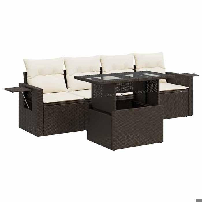 VidaXL Salon de jardin avec coussins 5 pcs marron résine tressée 3326404