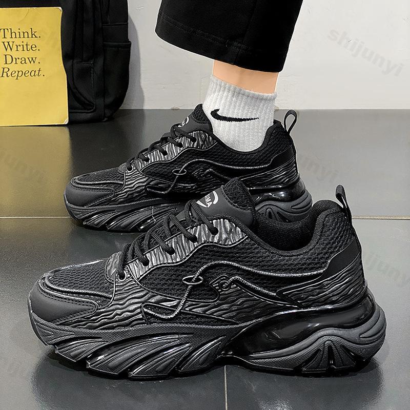 

2026 Spring New Men s Thick Sole Casual Sport Shoes Mesh Breathable Comfortable Thick Soled Shoes Fashi Trend Low Top Sneakers 39 чёрный