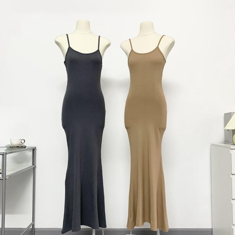Abito Elegante Senza Maniche Aderente A Coda di Pesce Donna Estate Nuovo Monocolore Morbido Casual Abiti da Donna Moda Elegante Ufficio Signora Schiena Scoperta Sexy 25990