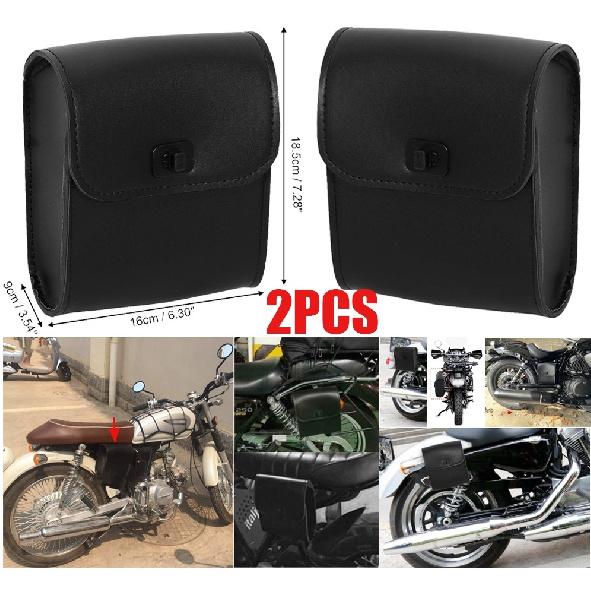 2X Black Leather Motorcycle Side Tool Bag Storage Saddle Luggage Bags Universal