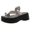 Thick-bottomed versatile heightening beach slippers summer new fashion outer wear rhinestone cover toe muffin bottom slippers women