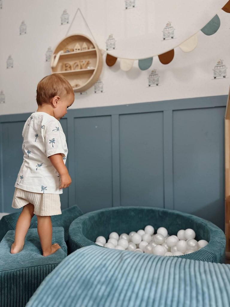 Foam playground with pool 90x30 Corduroy Blue 200 balls: pearl, silver, light mint