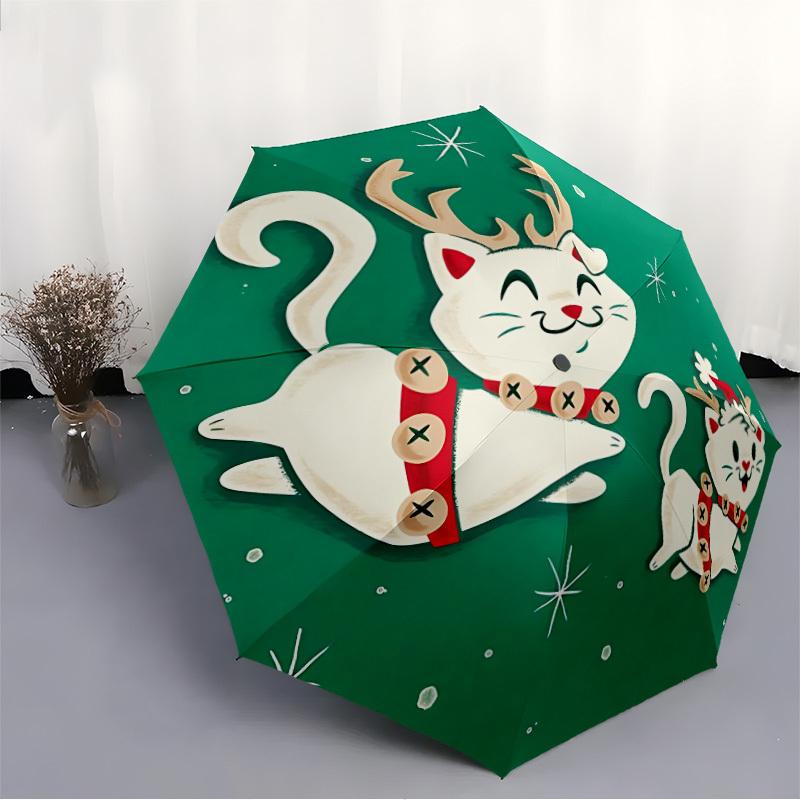 1pc Christmas Cats Automatic Open/Close Folding Umbrella - Compact 8-Rib Design, Daily Use, Perfect Gift for Friends & Family yy251124211