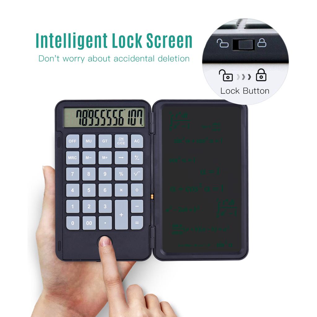 Calculatrice portable pour fournitures de bureau quotidiennes et de bureau de base avec tablette d/écriture LCD Bloc-notes Calculatrice de base Calculatrice Tablette d/écriture