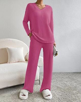 Versatile, Stylish, And Elegant Cross-border New Home Fashion Casual Straight V-neck Two-piece Set