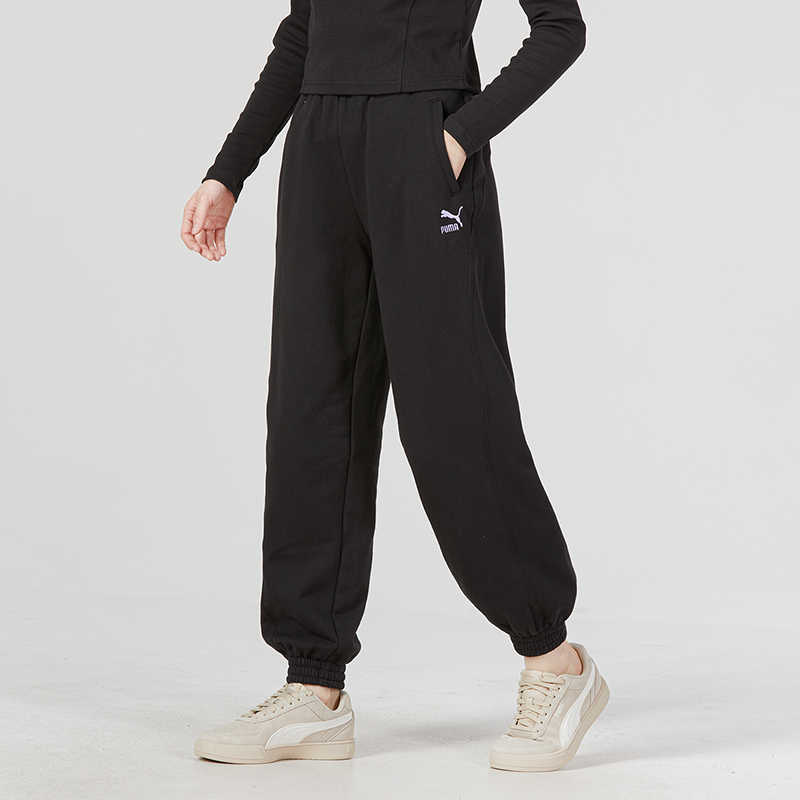 Puma Solid Pattern Printed Lace-Up Knitted Sports Pants Women Bottoms Black 539965-01