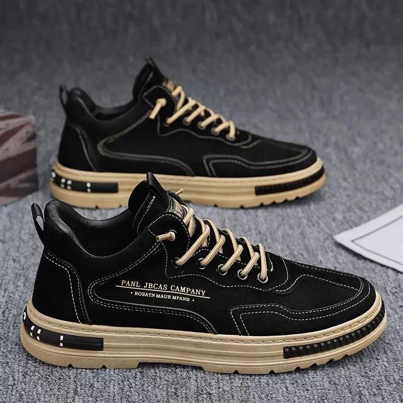 Retro Men Works Shoes Outdoor Breathable Wear-resistant Casual Sneakers Spring Fashion Anti-slip Platform Hiking Shoes Versatile
