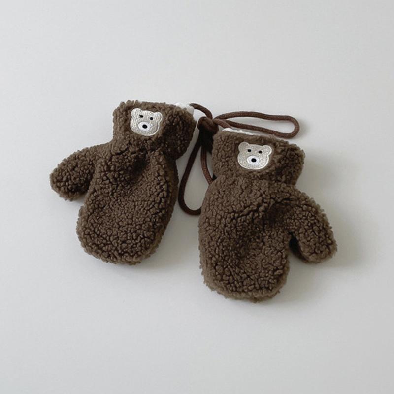 Cute Plush Baby Gloves Bear Embroidered Toddler Mittens Winter Thick Warm Cashmere Kids Full Finger Gloves