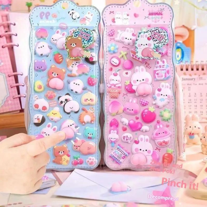 3D Fart Peach Stereo Sticker Kawaii Kids Cartoon Stereoscopic Lovely Animals Stickers Relieve Stress DIY Decor Supplies