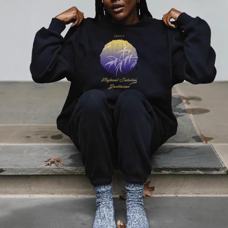 European Style Trendy Women's Sweatshirt: Mid-High Neck, Casual Loose Fit, Hot Stamping, Autumn Collection