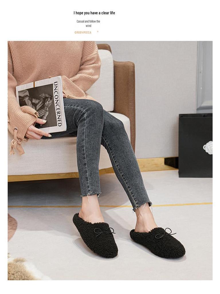 Damskie futrzane kapcie zimowe: Okrągły nosek, Płaska podeszwa, Pluszowe wnętrze - Rozmiary 41-43