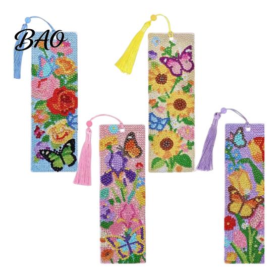 Handmade Gift for Readers 4PCS Christmas Theme Diamond Painting Bookmarks, Creative DIY Art Kits, Crafts Beginners Stress Relief Portable Book Markers