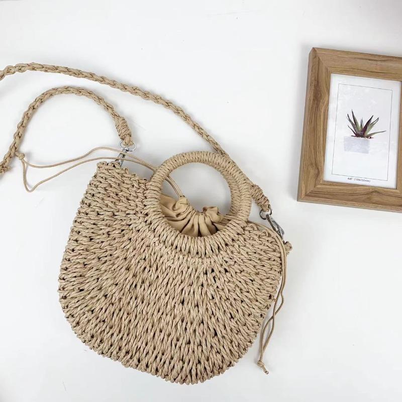 

New handmade straw bag fashion women s bag shoulder messenger women s bag sweet versatile portable vegetable basket bag коричневый