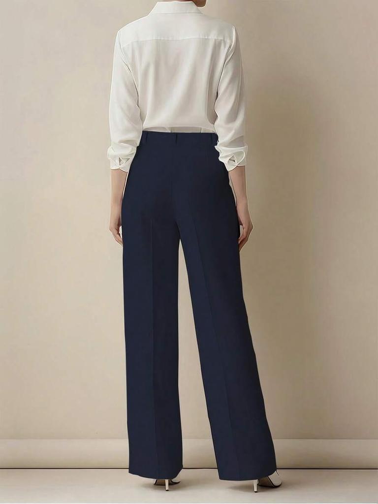 Women's High Waist Solid Color Casual Long Pants with Pockets