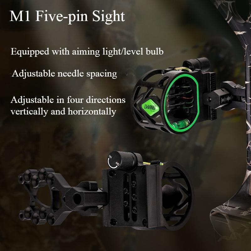 M1 Five Pin Sight Archery Equipment with Four-way Adjustable Sight Precise and Independently Adjustable Accuracy Easy To Use