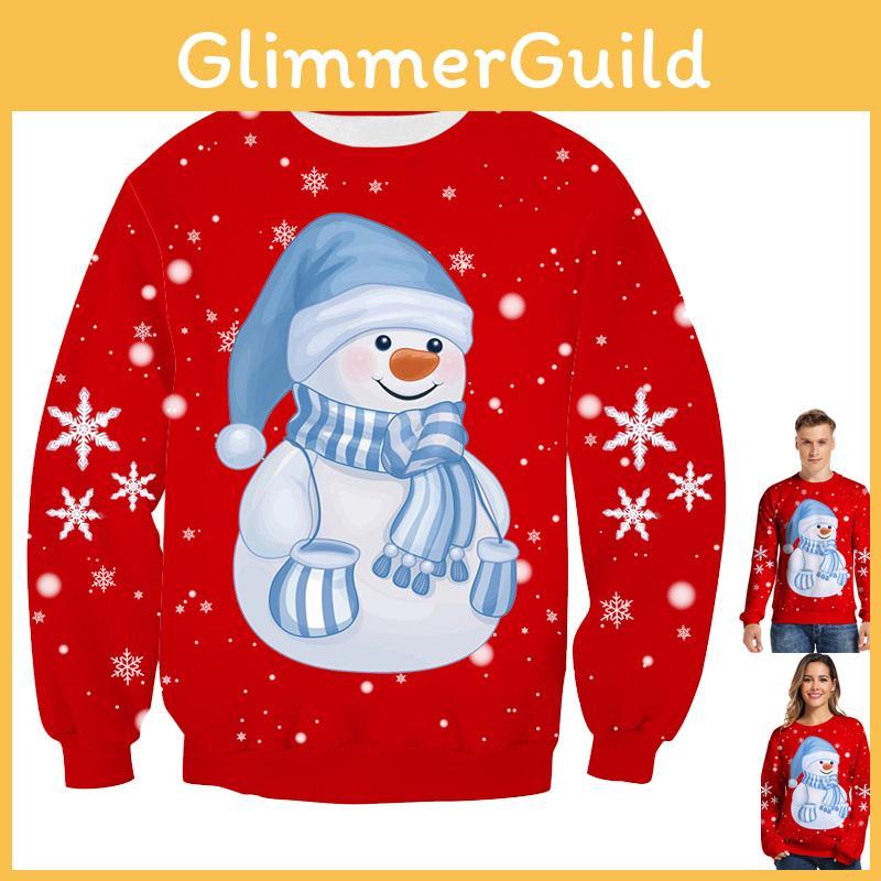 Cozy Women's Christmas Sweater With Snowman Pattern And Crew Neck Pullover Style