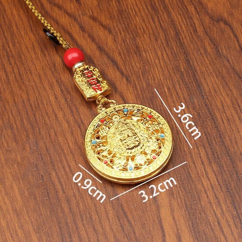 Yellow God of Wealth, Eight Treasures Compass Key Pendant, Handmade Rope, Wealth Attraction Pendant, Chinese Ethnic Style, Metal Accessories, Gifts