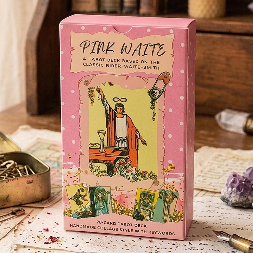 Pink Waite Tarot, The Dreamy Pink Collage Tarot Deck, 78 Aesthetic Kawaii Tarot Cards with Meanings, Double-embossed 12*7cm розовый