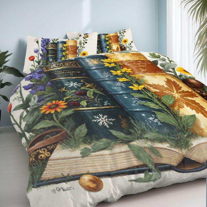3-Piece Bedding Pillowcase Quilt Cover Set Retro Style Decorative Book Pattern 2D Digital Printing For Bedroom Dormitory Decor