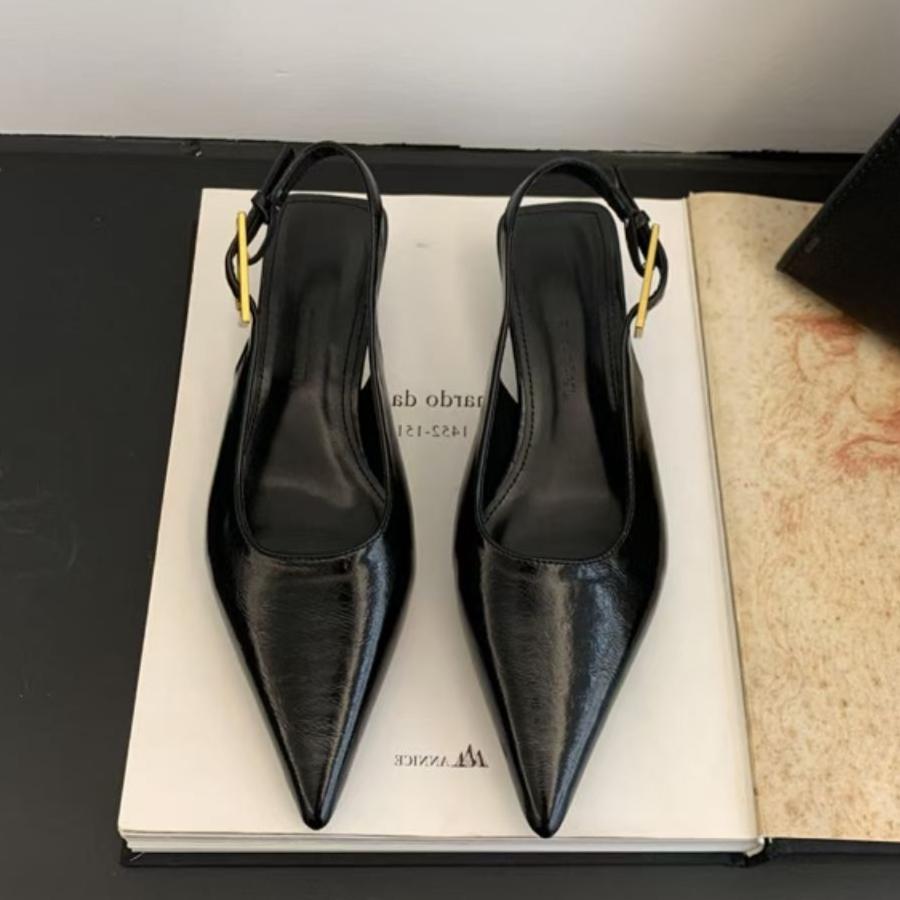 

Сексуальные босоножки на среднем каблуке с острым носком Женская обувь Слингбэк Летний тренд 2025 Платье Кожаные туфли-лодочки Новые Элегантные Вечерние Sandalias Mujer 39 чёрный