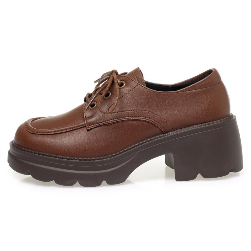 5,5 cm Britischer Stil Tiefer Mund Retro Bequeme Schuhe Dicke Sohle Plateau Oxford Schuhe Herbst High Heel Schuhe Büro Mutter
