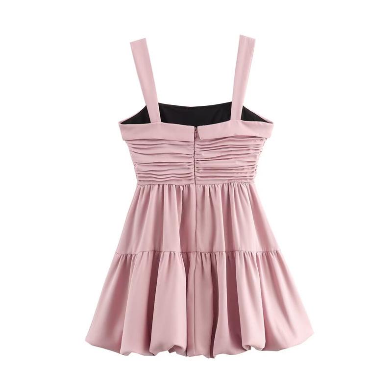 2026 Pink Draping Balloon Mini Camisole Dress - European & American Style Women's Fashion.