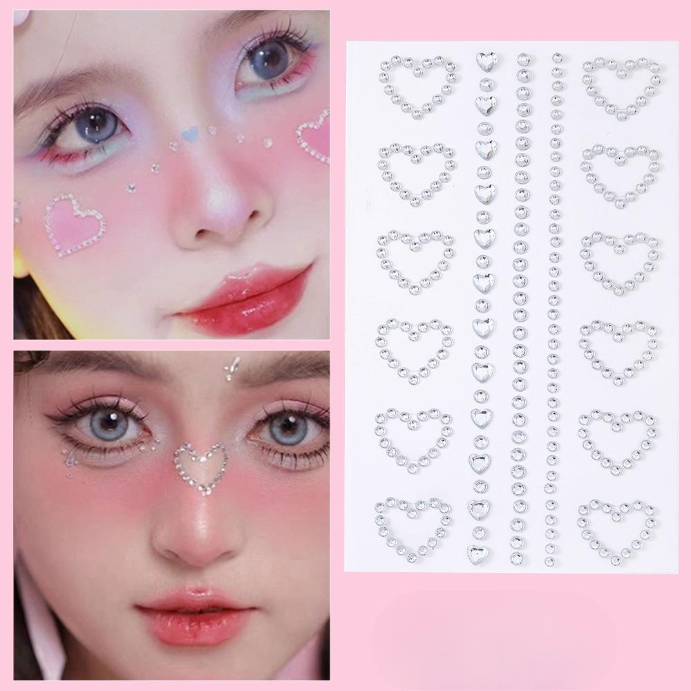 Ins Face Sticker Face Jewelry Organza Bow Resin Round Diamond Pearl Jewelry Eyebrow Sticker Lip Sticker
