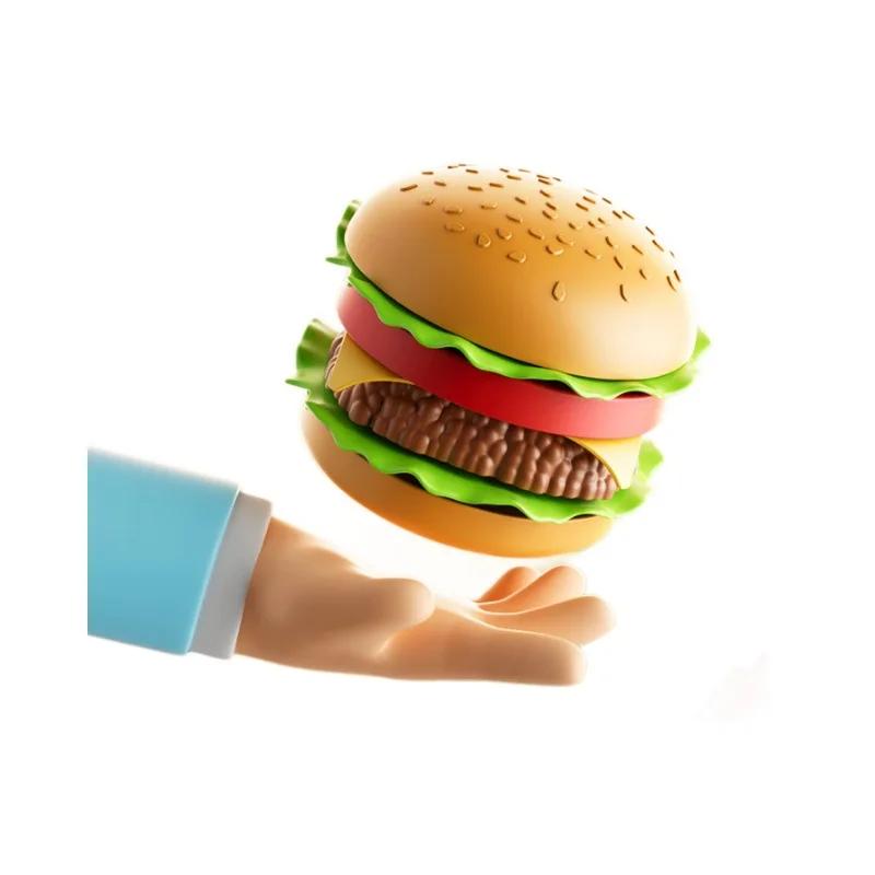 Non-Toxic Kid Kitchen Toy Set Simulation Make Hamburger Pizza Fries Pretend Play Food Cooking Cutting Game Montessori Interactive Toy Gift