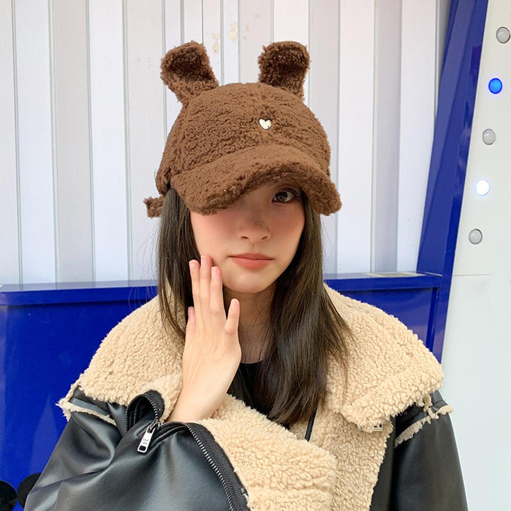 Rabbit Ear Plush Baseball Cap for Teens Girl Autumn Winter Berber Fleece Baseball Hat Fashionable Peaked Hat for Women