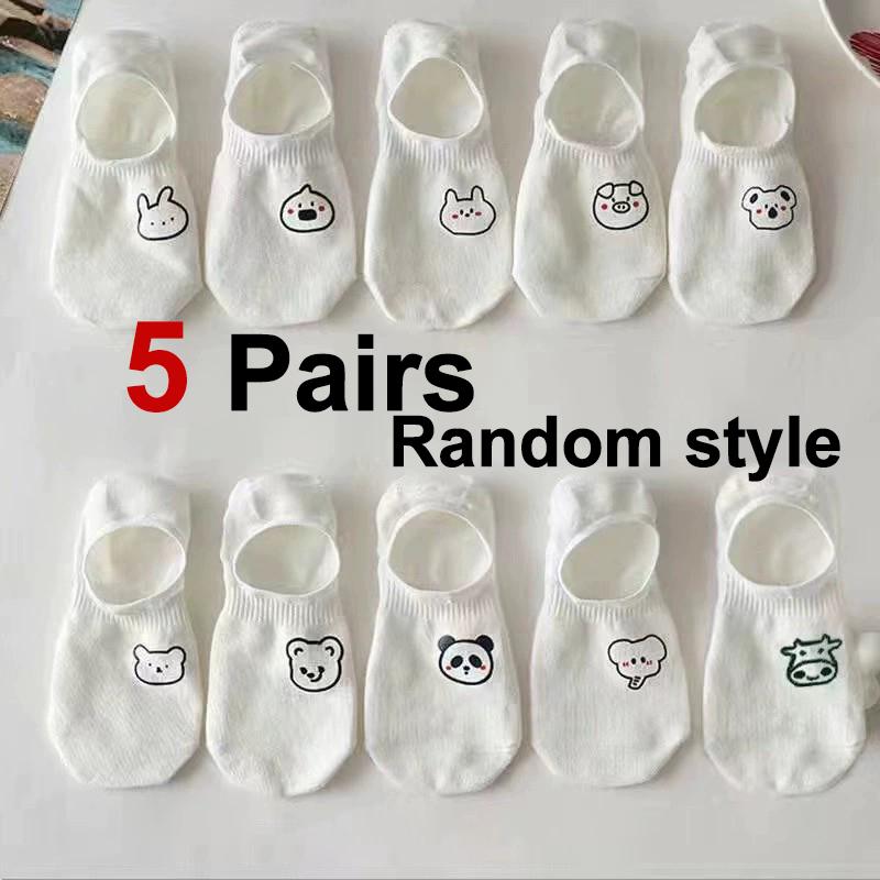 5/10/20 Pares Mujer Blanco Dibujos Animados Calcetines Invisibles Diseño Animal Lindo Absorbentes de Sudor Transpirables Suaves Cómodos Calcetines Casuales