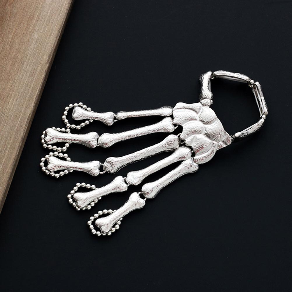 Unisex Elastic Metal Skeleton Linked Hand Chains Halloween Punk Style Bracelet Ornaments