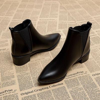 Retro spitze Stiefeletten Damen Herbst und Winter neu dicker Absatz nackte Stiefel bequeme Chelsea Boots mittlerer Absatz Martin Stiefel