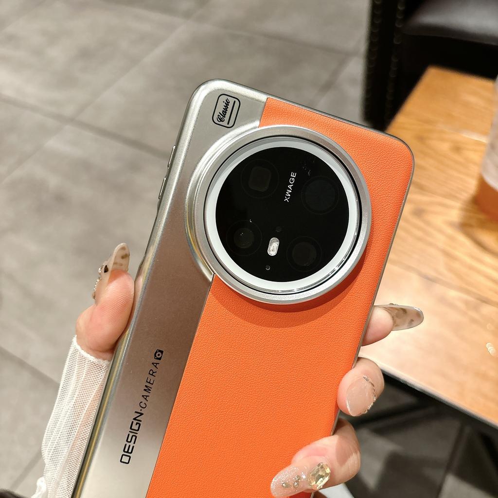 Business applicable Huawei Mate70Pro mobile phone case splicing plain leather camera Mate60Pro electroplating protective case
