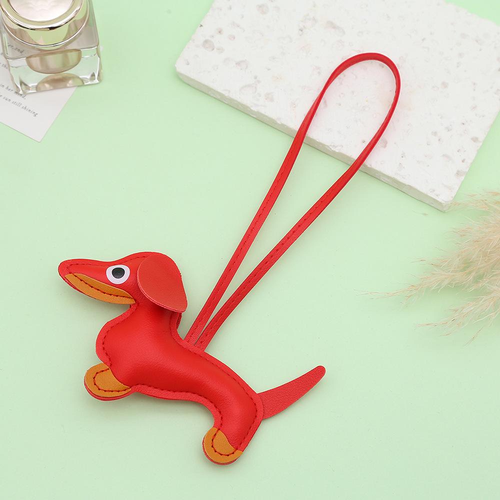 Mini Dachshund Leather Pendant - Cute Cartoon Backpack Charm, Keychain, Car Ornament, Lanyard
