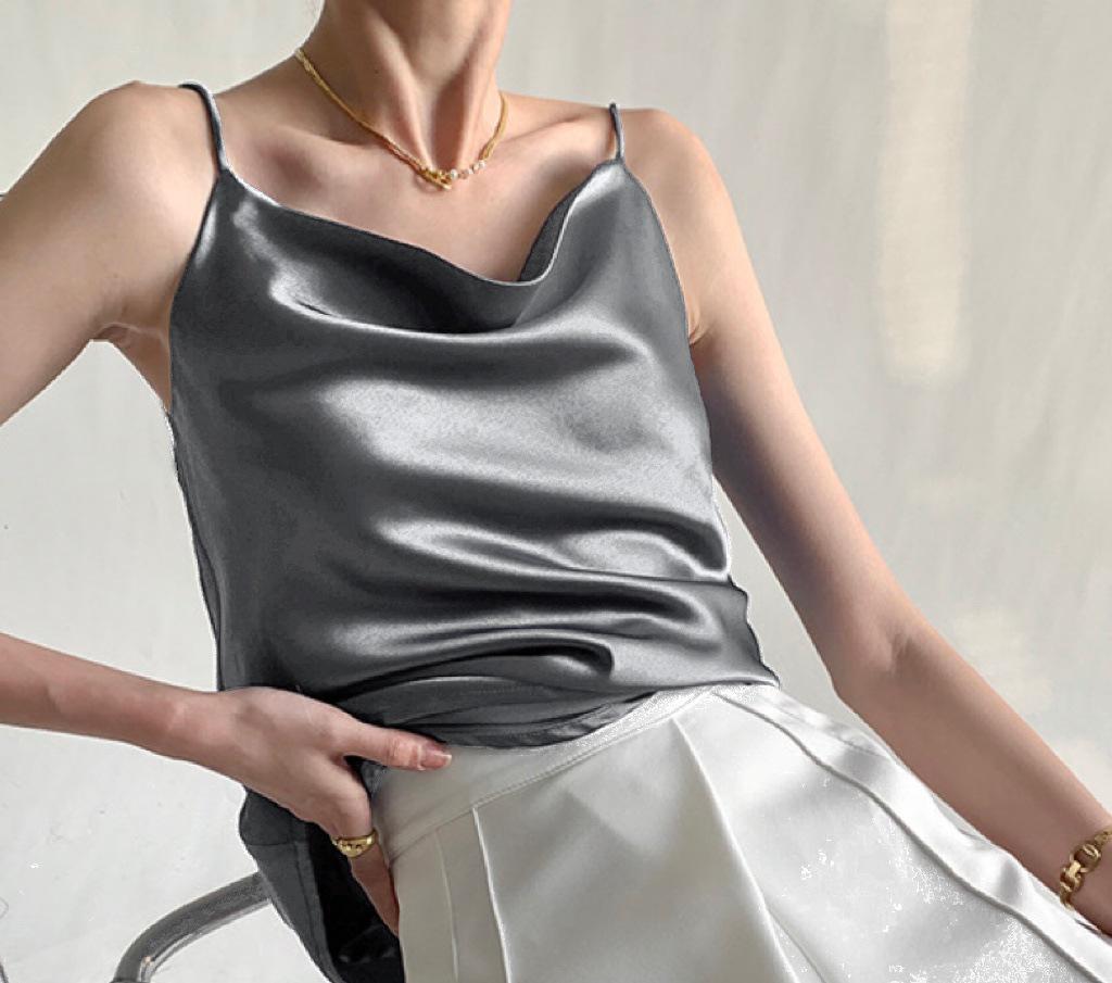 Women's Multicolor Satin Drape Camisole - Elegant Loose Fit with an Acetate Inner Layer