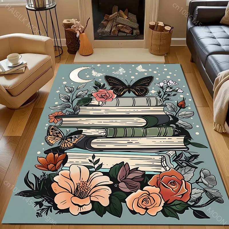Book Moon Flowers Printed Carpet for Bedroom Living Room Bedside Sofa Floor Mat Modern Home Decor Area Rug Luxury Gifts