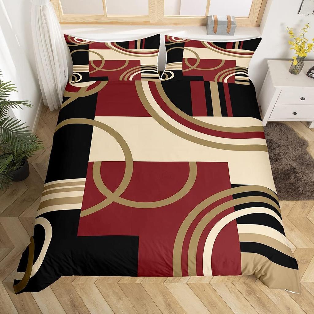 Geometry Duvet Cover Set Simple Circles Grid Pattern Comforter Cover Microfiber Geometric Shape Bedding Set for Boys Adult Gift