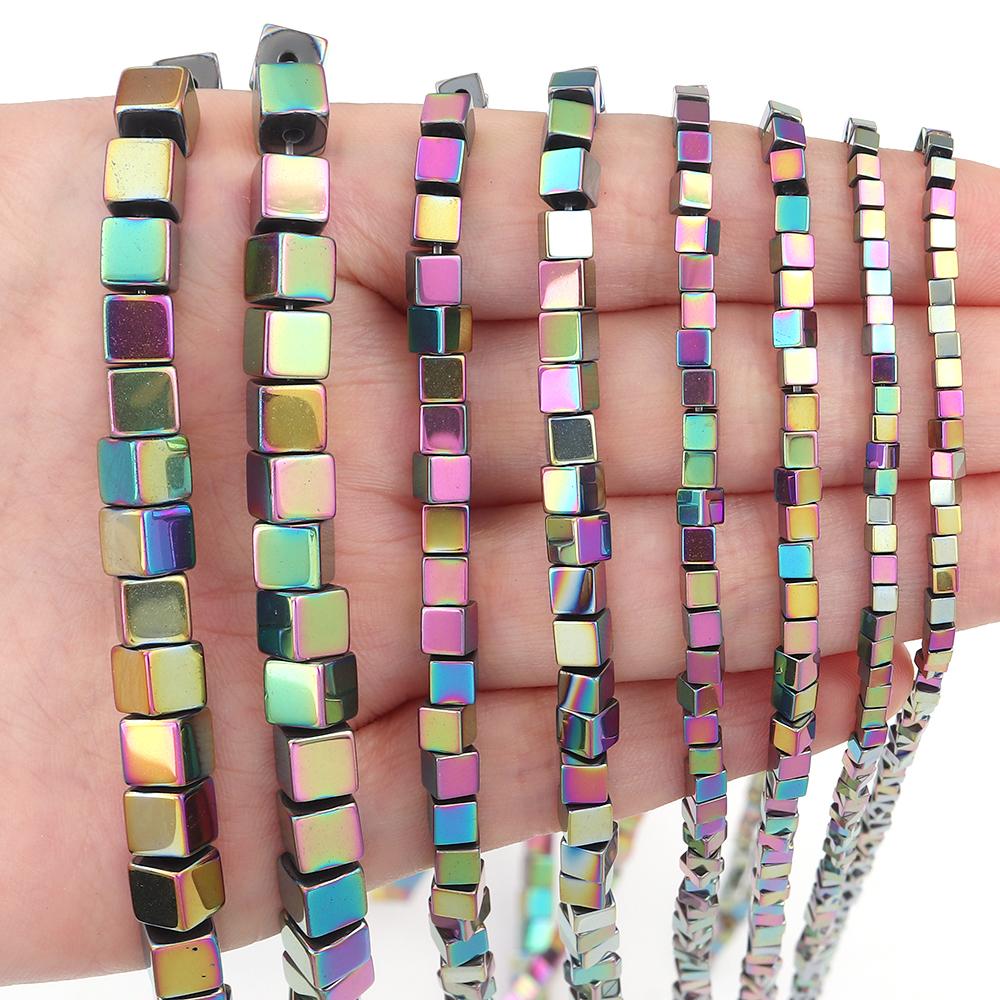 60-160pcs/Lot 2 4 6 8 10mm Square Hematite Beads for Jewelry Making Natural Stone Beads Loose Beads DIY Bracelet Neckalce