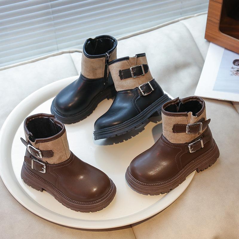 Children's Martin boots 2025 autumn and winter new boys and girls leather boots catwalk western cowboy boots locomotive boots single boots tide
