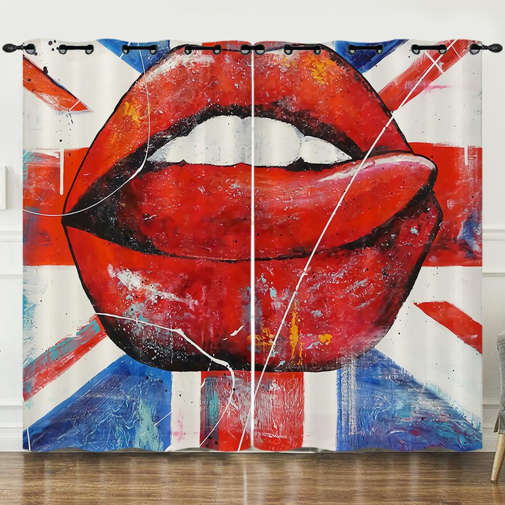 Curtains Sexy Lips Red Lips Oil Painting 3D Digital Printing Blackout Curtain Punching