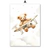 Cute Bear Balloon Aircraft Moon Cloud Balloon Nursery Wall Art Canvas Painting Posters And Prints Pictures Baby Kids Room Decor