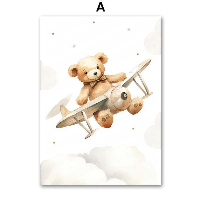 Cute Bear Balloon Aircraft Moon Cloud Balloon Nursery Wall Art Canvas Painting Posters And Prints Pictures Baby Kids Room Decor